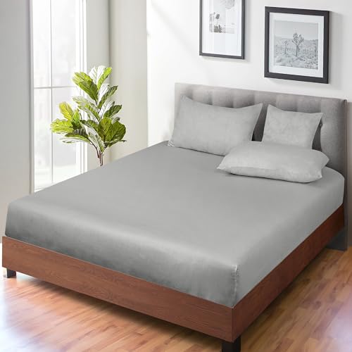 Royale Linens 300 Thread Count 100% Long Staple Combed Cotton Fitted Sheet - Super Soft Deep Pocket Bottom Sheet -Silver Fitted Sheet Twin Size - Twin Fitted Sheet Only - Elastic Sheet (Twin, Silver)