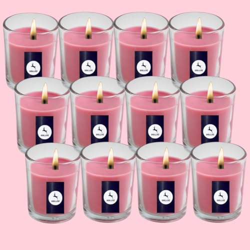 Dolloz Scented Candles for Home Decor, Candles for Gifting, Wedding, Bedroom & Aromatherapy (Rose, Set of 12)