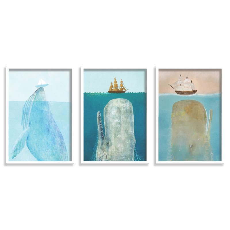 SAF paintings Set of 3 Boat And Whale Wall Painting for Home Decoration SA-WHITEMX33506