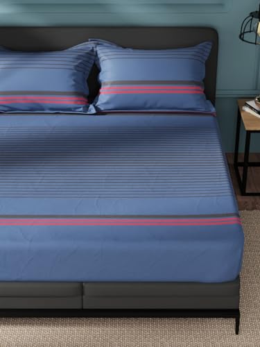 NAUTICA Super Soft 100% Cotton King Bedsheet and 2 Pillow Covers -3pc Set (northsail) Stripe-Blue/Black