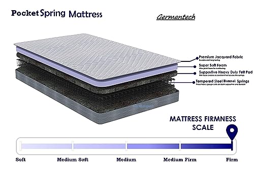 GERMAN TECH Germantech Bed Mattress 6 inch Pocket Spring Mattress Medium Firm Memory Foam Mattress 12 Year Warranty by Germantech (75x47x6 Inch)