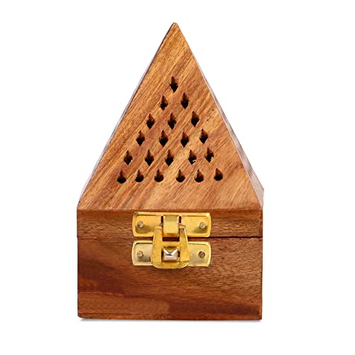 DigiRake Sambrani Dhoop Holder - Dhoop Agarbatti Stand for Home & Pooja Room, Incense Stick Holder with Ash Catcher, Wooden Oothupathi Loban Cone (Dhoop Stand 3 Inch) (Pyramid Dhoop Stand)