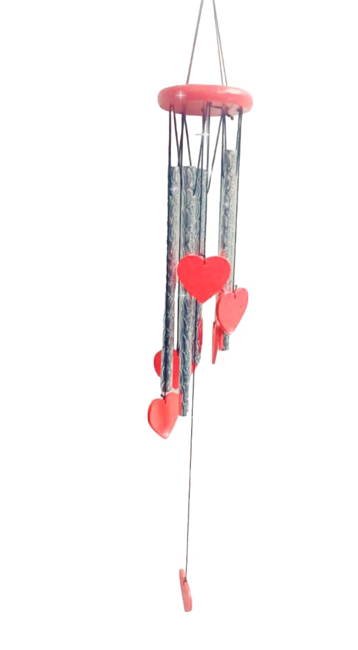 Heart Shape Wind Chime for Home Decoration Love Heart Wind Chime. 5 Aluminium Pipe and 6 Beautiful red Heart hangging Around The Pipes Wind Chime