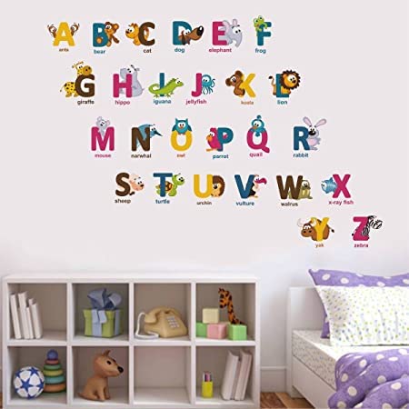 HS Decor ' Alphabet Letters with Baby Animals ' Large Size Wall Sticker (Wall Coverage Area - Height 120 cms X Width 40 cms)(Pack of 1)