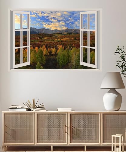 JVERF - JZZA27228 Scenery Forests| Self-Adhesive Open Window Wall Sticker