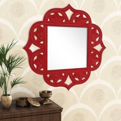 VAS Collection MDF Mirror Frame for Wall Decor,Bedroom,Living Room,Bathroom & Hallway,24"x24" (Red)