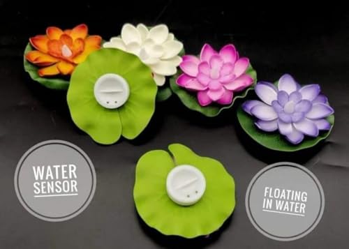Future Stduio Home Set of 6 Floating Lotus Flower Candles for Decoration in Bowl Diya for Home Decoration (Batteries Included, Water Sensor)