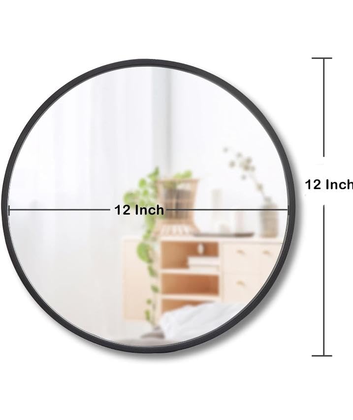 12 Inch Black Round Wall Mirror with Metal Frame Circle Wall MirrorFor Bath Room,Living Room,Dressing Room