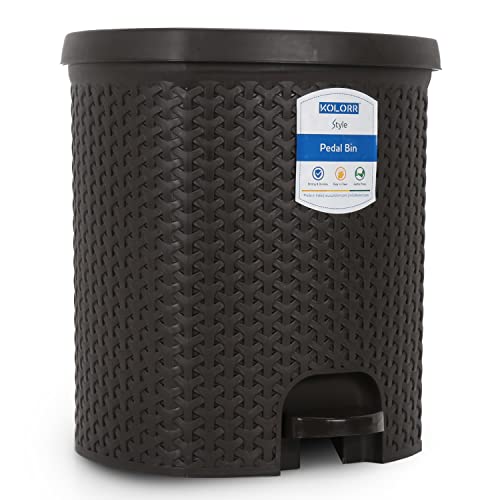 Kolorr Magnum 14 Litres Dustbin with Lid Large Plastic Garbage Waste Pedal Bin with Inner Bucket for Kitchen / Home / Office / Bathroom - (Dark Brown)