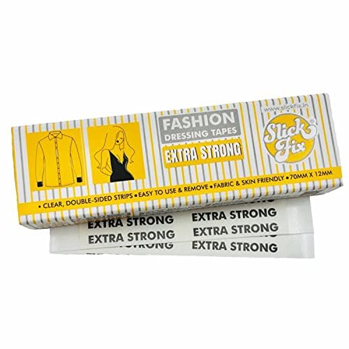 SLICKFIX Extra Strong Fashion Dressing Tape (Trial Pack of 18) Invisible Double-sided Body Tape (Fabric and Skin Friendly) Strong Adhesive for all day use | Transparent