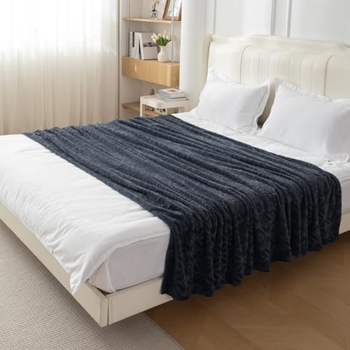 HOKIPO 220 GSM Flannel AC Throw Blanket Double Bed Queen, 200x230 cm / 6.5x7.5 feet, Dark Grey (AR-5259-DGRY)