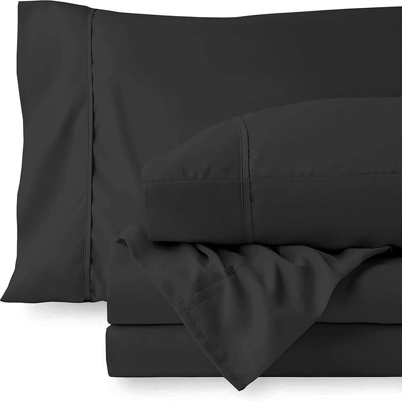 BALAJI EXPORT- 100% Cotton 300 TC Flat Bedsheet 3 PC Set- Sateen Finish Luxurious Bedsheet with 2 Pillow Cover- Egyptian Cotton Bedsheet- Hotel Quality & Breathable- Black Solid, Single Size