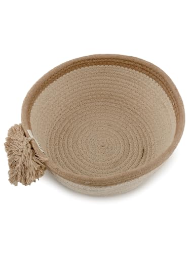 ANWYN Cotton Jute Handmade Table Organiser with Leaf Detail