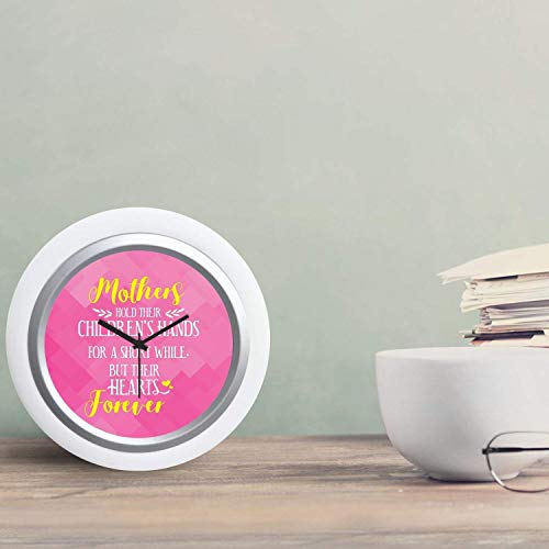 TheYaYaCafe Birthday Gifts for Mom Printed Desk Clock 6 inches Round (White Frame, Unbreakable Flexiglass Cover, Analog) - Mom Hearts Forever