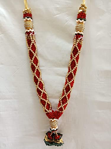 Sri Sainath Enterprises RED with Gold Balls Chain with Golden Stone Ball with Jasmine Flowers Garland Length - 45 CM