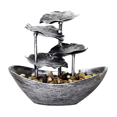 CALANDIS Relaxation Indoor Tabletop Fountain LED Light for Garden Desktop Decoration Silver