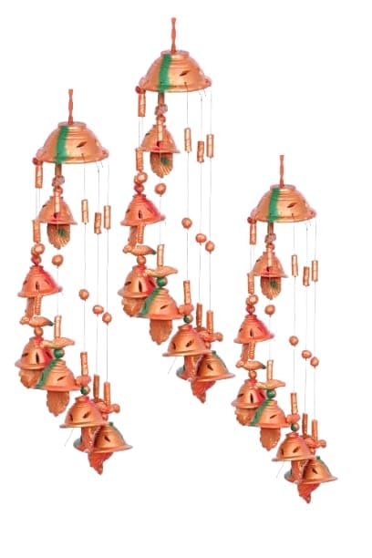 Terracotta Clay Wind Chimes Hanging Bell for Outdoor Garden Decor/Clay Melodious Sound Wind Chimes with 7 Bells