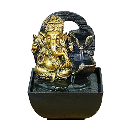 BNF Ganesha Statues Tabletop Water Fountain Collectibles Resin Rockery Waterfall Style A 14x13.5x18cm