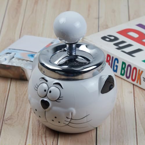 Pakhi Decor Smokeless Ceramic Push Down Ashtray for Cigarettes, Round, White (10378)