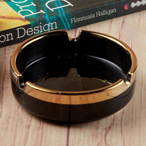 Pakhi Decor Groovy Ceramic Ashtray for Home & Office, Black (10393)