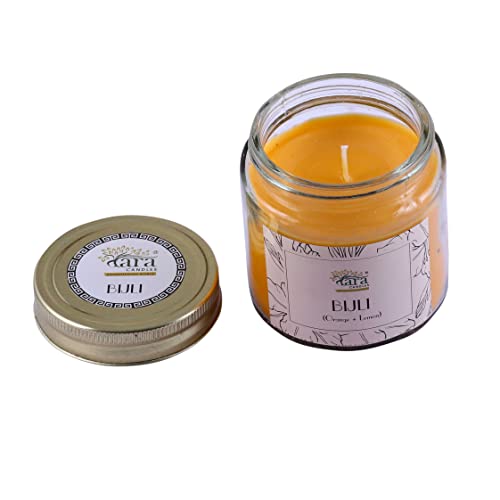 Tara Candles - Pataka of India - Bijali (Orange with Lemon Fragrance) | Scented & Smokeless Screw Lid Jar Candles |Cotton Wick |Relaxation & Aromatherapy | 100% Organic Blended Soy Wax | Large Size