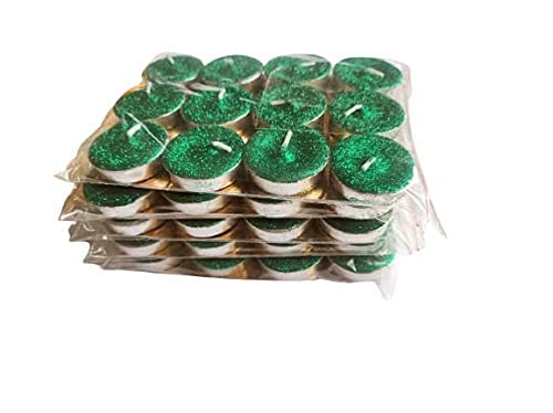 Candle Station Glitter tlight Pack of 60 tlight Green Candles unscented Burning time 3 to 4 Hours in House 1 Hour in Open air Under Sky katori Size 1.5"x0.5"