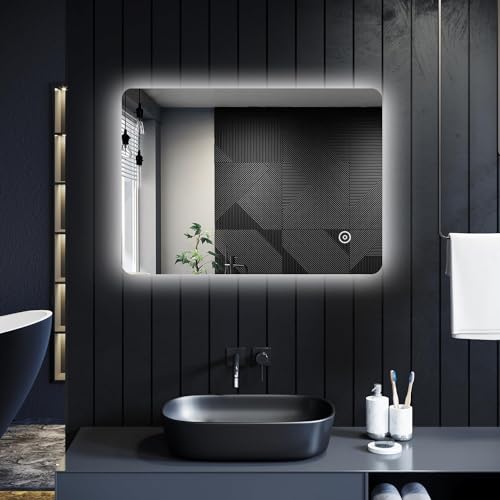 VENETIAN IMAGE Smart LED Bathroom Mirror - Horizontal/Vertical Mount, Sensor Switch, Illuminated Vanity Wall Mirror with Lights (Style A, 600x780 mm)