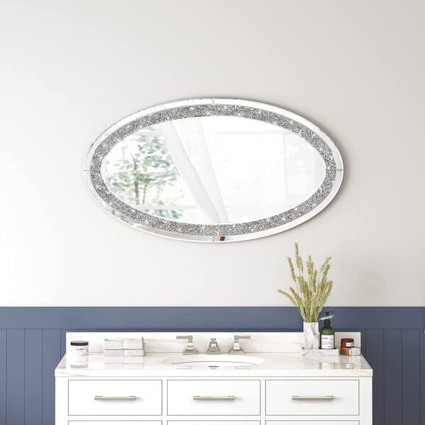 Alfa Design Oval Crystal Bathroom Mirror for Wall Mirror, Bathroom Venetian Wall Crystal Diamond Mirror 30"x18"inch (Oval)