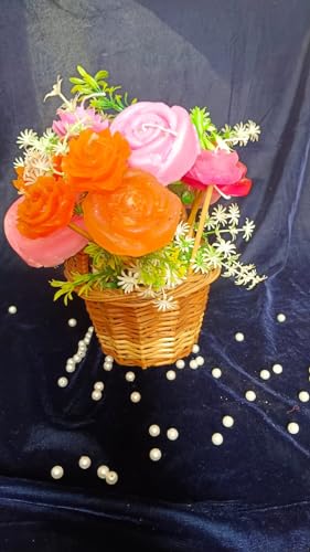 Sudha hast udhyog soywax candle Flower Bouquet with beautiful basket.