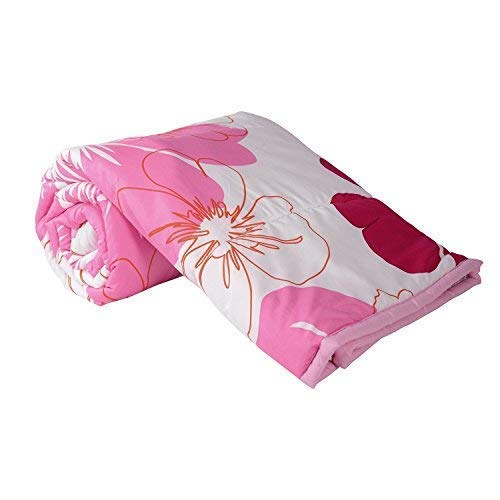 AQRATE Polycotton Animal & Rose Flower Printed Reversible Double Bed AC Blanket/Dohar for Home (Pink, Double)