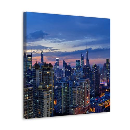 GADGETS WRAP Canvas Gallery Wrap Framed for Home Office Studio Living Room Decoration (17x17inch) - Shanghai City