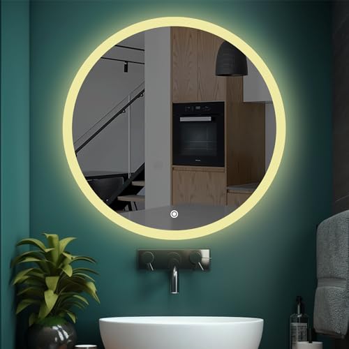 Sunsyze Round LED Bathroom Mirror with 3 Lighting Options (Warm, White, Natural White) - Stylish Illumination for Your Wash Basin(24 X24 INCH)