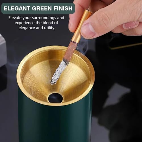 Blenzop Car Ash Tray Stainless Steel Ashtray, Green Windproof Ashtray with Funnel Lid, Car Ash Tray Table Ash Tray for Home Office