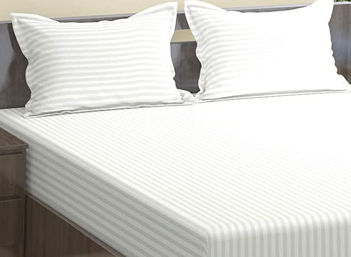 Trance Home Linen TR093 Trance King Double Bedsheet Cotton Satin 400 TC (White_King)