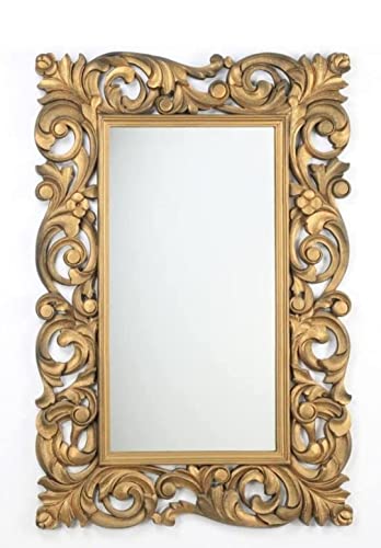 WoodIdea Wall Wood Mirror Frame Carved Mirror Frame | Mirror Frame Wooden Antique | Wall Hanging Mirror | Full Length Dressing Mirror | Solid Wood