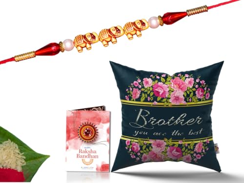 Pillow Rakhi for Brother with Gift - Rakhi with Rakhi Cushion with Filler Greeting Card- Rakhi for Brother, Gifts for Brother, Gifts for Rakhi, Gifts for Rakshabandhan Rakhi Gifts-CH-BRO-19-PE