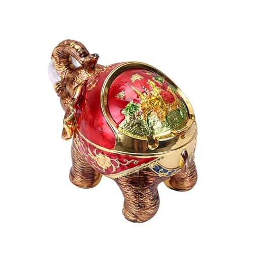 LR Decor E-Shop Elephant Ashtray Car Metal Ashtray for Patio Outside Office Home Use Bedroom Red