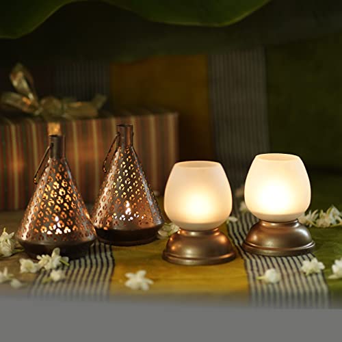 Courtyard Glass & Iron Nargis-Nayan T Light Gift Set|Antique|Standard|