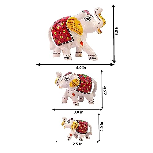 Shree Shyam Art Handcrafted Paper Mache Elephant Showpiece, Standard, White 3 Piece