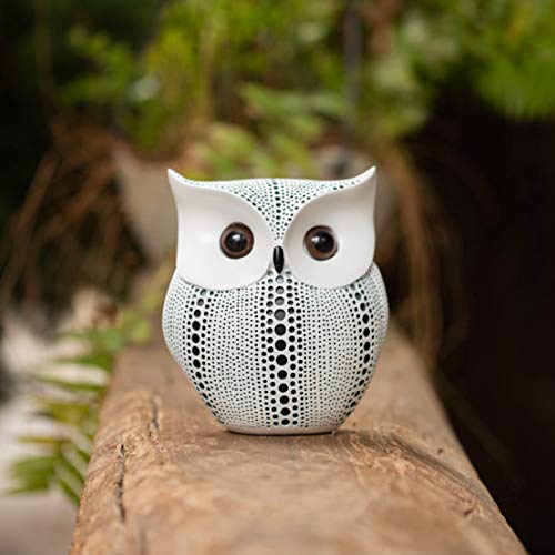 ARTCONAL Owl Statue Bird Gift Black and White Polka Dot Decor Garden Patio Living Room Home Shelf TV Table Décor Party Holiday (White)