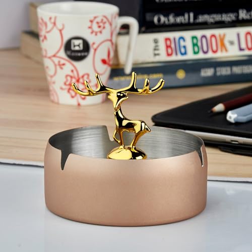 Ashtray,Moose Ashtray, Stainless Steel Home Ash Tray Set for Cigarettes, Cool Ashtray for Outside and Indoor Use, X-Large, Set of 2 - Pink/Beige