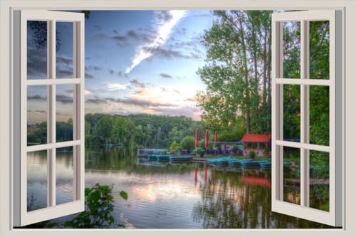 JVERF - JZZA21895 Germany Lake Marinas| Self-Adhesive Open Window Wall Sticker