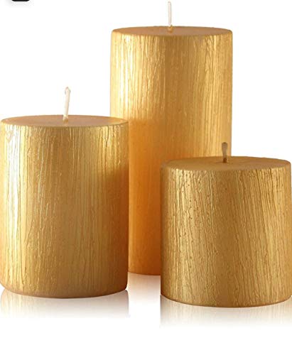 AuraDecor Pillar Set of 3 Gift Set Golden Rustic Finish Size (3 * 3, 3 * 4, 3 * 6 Inches)