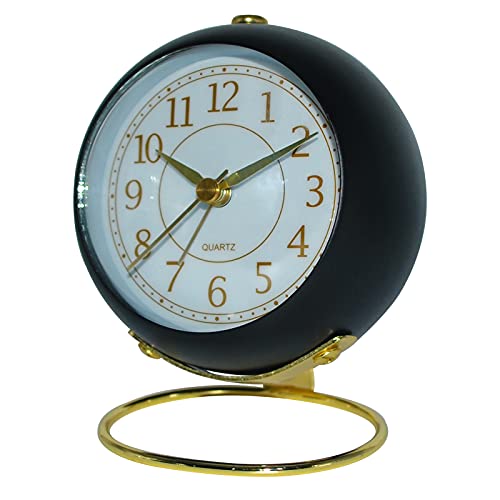 Desk Clocks Classic Non-Ticking Tabletop Alarm Clock with Backlight Battery Operated Mini Digital Dial Gold Cute Small Table Clocks for Shelf Bedroom Office Living Room Kitchen Indoor Decor (Black)