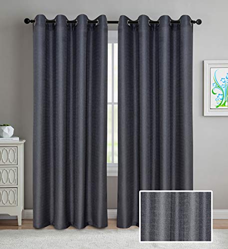 LINENWALAS Elegant Design Solid Sheer Curtain with Eyelet Rings Non Blackout Door Curtain - Set of 2 - Charcoal Grey - 4.5ftx8ft