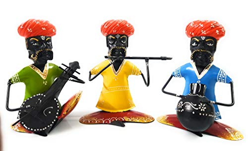 Shubham Creations Rajasthani Iron Matka Musician Showpiece Set of 3