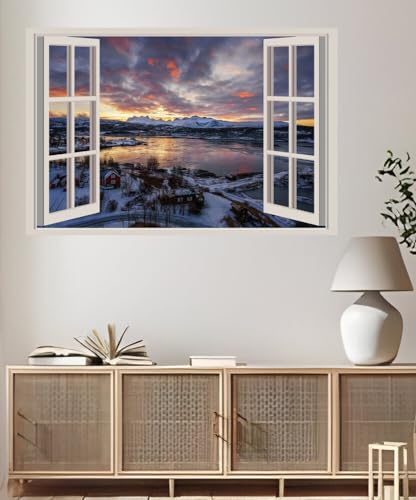 JVERF - JZZA25989 Norway Scenery Winter Sky Rivers Houses Bodo Snow| Self-Adhesive Open Window Wall Sticker