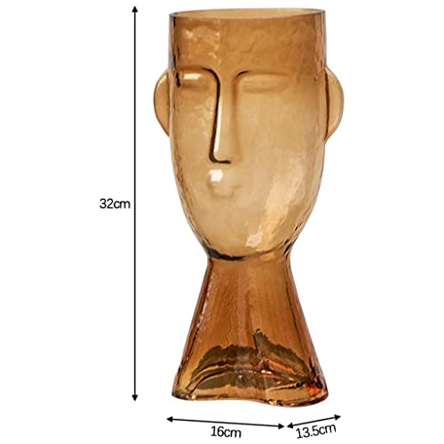 LOOM TREE® Glass Human Head Vase Plant Container Home Decorative Brown 16X13.5X32Cm | Home Decor | Vases