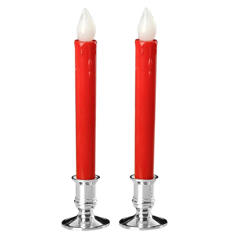 ATORSE® Flameless Flickering Led Pillars Candle Tea Light with Base Battery Powered Red - Silver Base