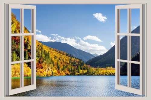 JVERF - JZZA23820 Jiuzhaigou Park China Parks Mountains Forests Lake| Self-Adhesive Open Window Wall Sticker